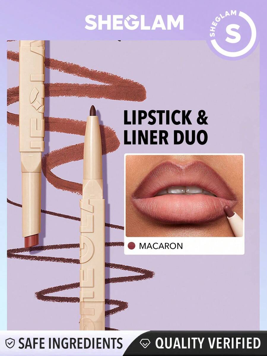 Discover Sheglam Lipstick & Liner Duo in Macaron – 2-in-1 lipstick and liner with rich color, safe ingredients, and verified quality.